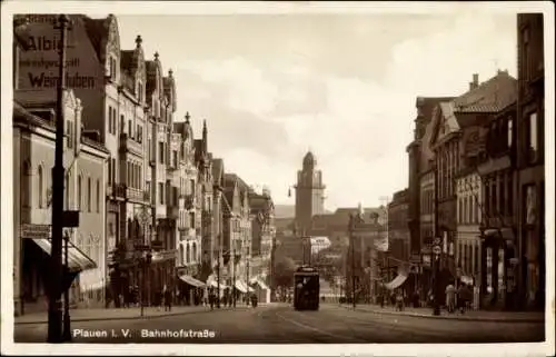 Ak Plauen im Vogtland, Bahnhofstraße, Straßenbahn