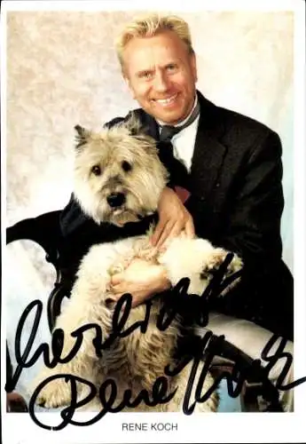 Ak Schauspieler Rene Koch, Portrait mit Hund, Autogramm