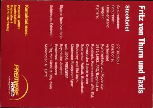 Ak Moderator Fritz von Thurn und Taxis, Portrait, Autogramm