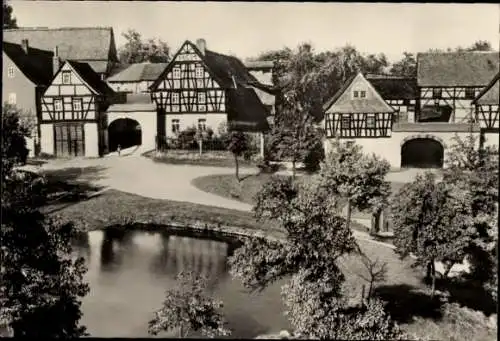 Foto Ak Nitschareuth Langenwetzendorf in Thüringen, Fachwerkbauten mit Hoftorbogen