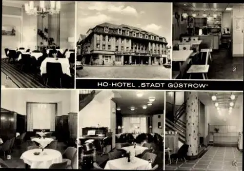 Ak Güstrow in Mecklenburg, HO Hotel Stadt Güstrow, Rotes Zimmer, Tanzbar, Bauernstube