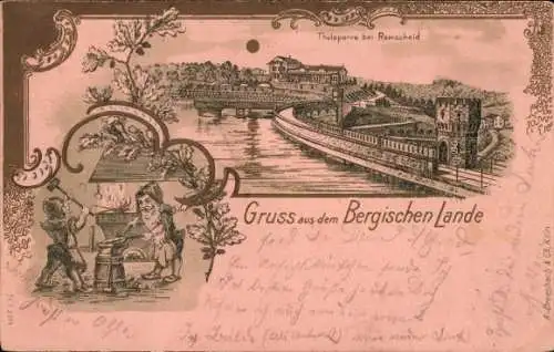 Litho Remscheid im Bergischen Land, Talsperre bei Remscheid, Zwerge, Schmiede