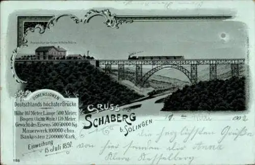 Mondschein Litho Schaberg Solingen, Kaiser Wilhelm Brücke, Restauration Rudolf Blasberg