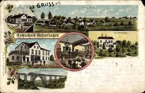 Litho Hohenhagen Remscheid im Bergischen Land, Gasthaus, Gartenanlagen, Müngstener Brücke