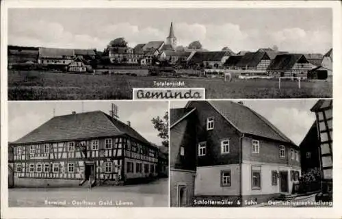 Ak Gemünda Seßlach in Oberfranken, Berwind Gasthaus Gold Löwen, Geschäft Schlottermüller & Sohn