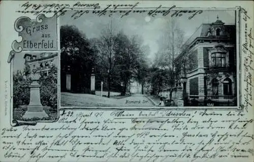 Mondschein Ak Elberfeld Wuppertal, Bismarckstraße, Denkmal