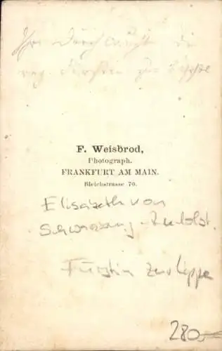 CdV Elisabeth von Schwarzburg-Rudolstadt, Fürstin zur Lippe