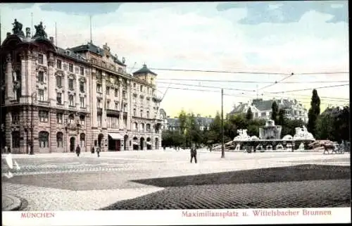 Ak München Bayern, Maximiliansplatz, Wittelsbacher Brunnen