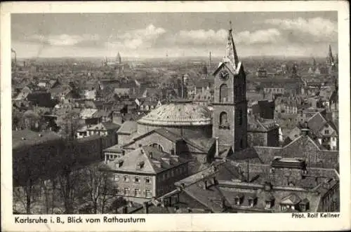 Ak Karlsruhe in Baden, Blick vom Rathausturm, Gesamtansicht