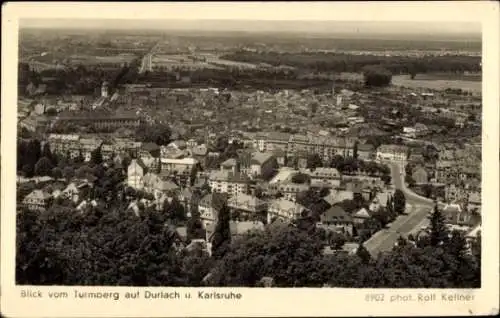 Ak Durlach Karlsruhe in Baden, Blick vom Turmberg, Panorama