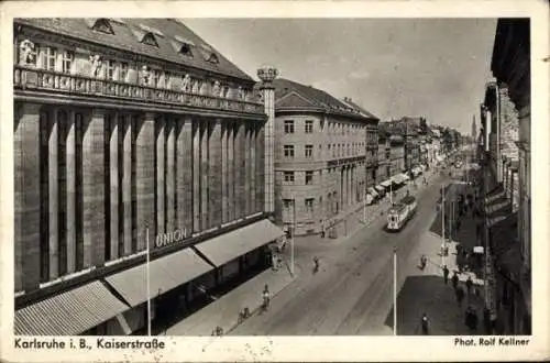 Ak Karlsruhe in Baden, Kaiserstraße, Straßenbahn