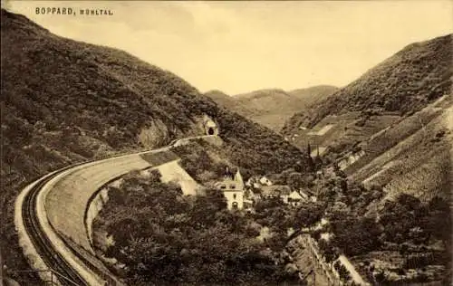 Ak Boppard im Rhein Hunsrück Kreis, Blick ins Mühltal, Bahnstrecke