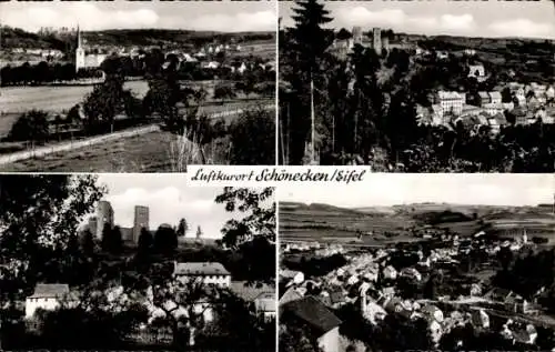 Ak Schönecken in der Eifel, Gesamtansicht, Burgruine, Kirche