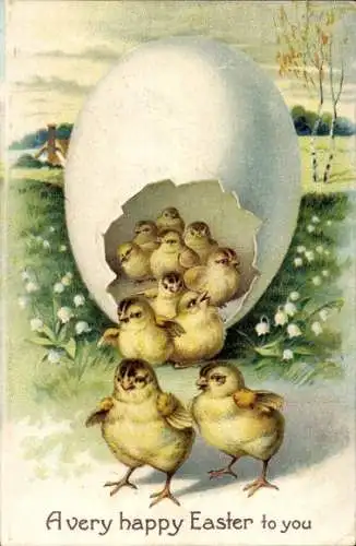 Präge Litho Glückwunsch Ostern, Küken schlüpfen aus einem Ei