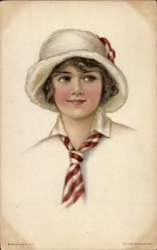 Künstler Ak American Girl No. 64, junge Frau mit Hut