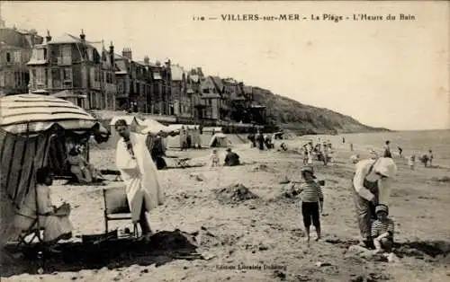 Ak Villers sur Mer Calvados, Plage, Heure du Bain