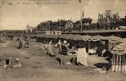 Ak Villers sur Mer Calvados, Plage, Villas