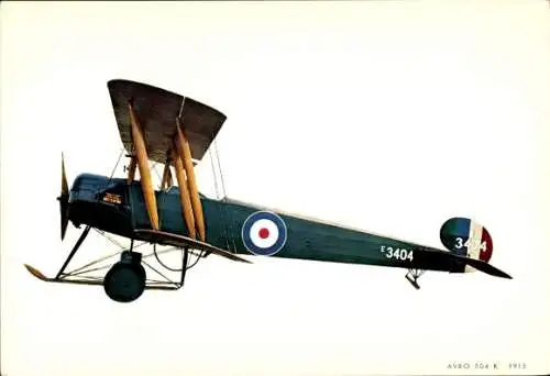 Ak Britisches Militärflugzeug Avro 504 K, E 3404, 1915