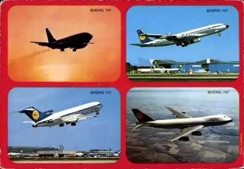 Ak Passagierflugzeuge der Lufthansa, Boeing 737, Boeing 707, Boeing 727, Boeing 747