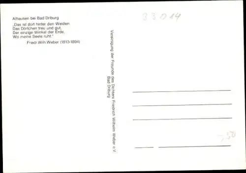 Ak Alhausen Bad Driburg in Westfalen, Gedicht, Gesamtansicht
