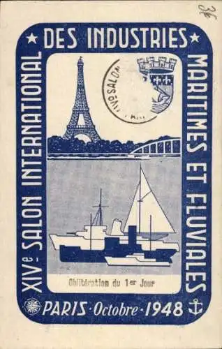 Ak Paris, 14. Internationale Nautische Ausstellung Paris 1948, Eiffelturm, Schiffe