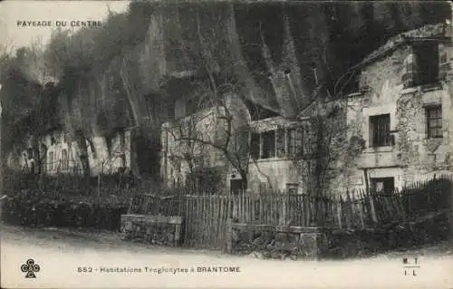 Ak Brantôme Dordogne, Habitations Troglodytes