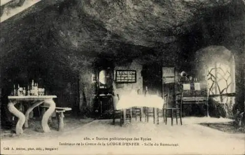 Ak Les Eyzies Dordogne, Interieur de la Grotte de la Gorge d'Enfer, Salle du Restaurant