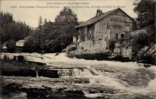 Ak Franche-Comte, Frontiere Franco-Suisse, Les Rapides du Doubs avant la chute