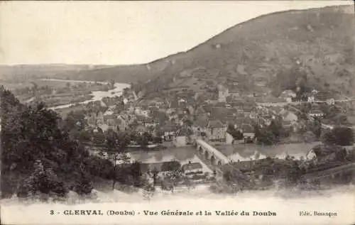 Ak Clerval Doubs, Panorama, Vallee du Doubs