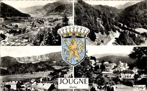 Ak Jougne Doubs, Panorama, Ortsansichten, Wappen