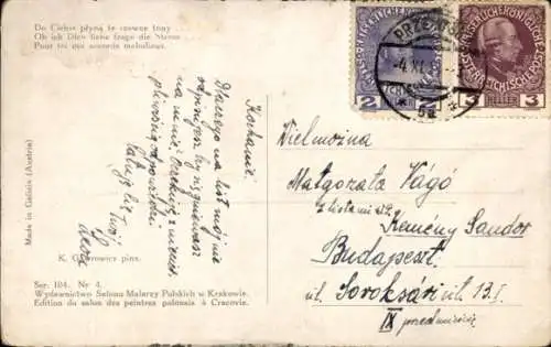 Künstler Ak Gawrowicz, K., Musizierender Mann, Wohnhaus, Pferd