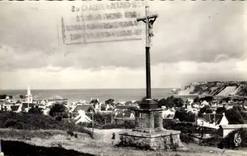 Ak Erquy Côtes d’Armor, vue panoramique, Calvaire Notre-Dame des Marins