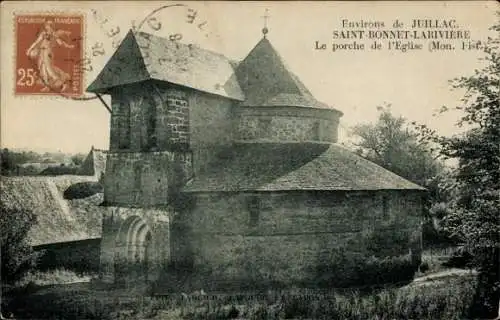 Ak Saint-Bonnet-Lariviere Corrèze, le porche de l'Eglise