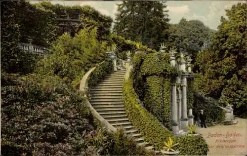 Ak Baden Baden am Schwarzwald, Schlossgarten, Freitreppe