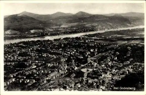 Ak Bad Godesberg Bonn am Rhein, Panorama, Rhein, Siebengebirge, Luftaufnahme