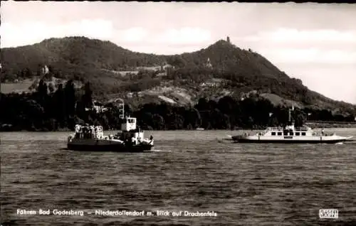 Ak Bad Godesberg Bonn am Rhein, Niederdollendorf, Fähren, Blick auf den Drachenfels