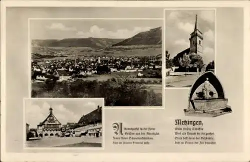 Ak Metzingen in Württemberg, Gesamtansicht, Kirche, Denkmal