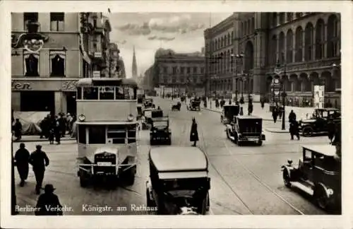 Ak Berlin Mitte, Königstraße am Rathaus, Autobus, Autos