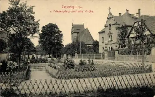 Ak Coswig in Sachsen, Friesenplatz, Alte Kirche