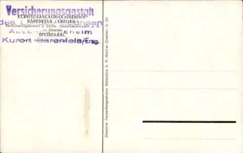 Ak Bärenfels Altenberg im Erzgebirge, Kurhausanlage Kaiserhof, Speisesaal