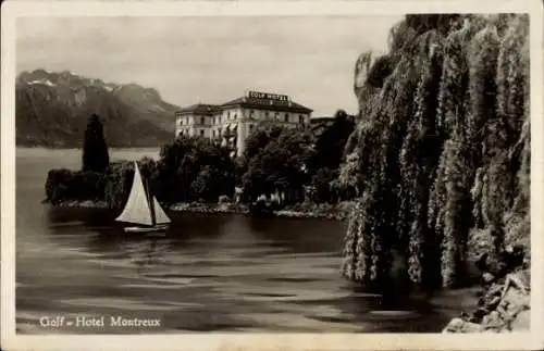 Ak Montreux Kanton Waadt Schweiz, Golf-Hotel, Segelboot