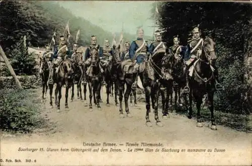 Ak Deutsche Armee, Saarburger 15. Ulanen beim Übungsritt auf dem Donon, 15me Ulan de Saarbourg