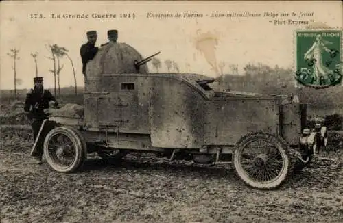 Ak-Krieg von 1914, Furnes, belgisches Maschinengewehr an der Front