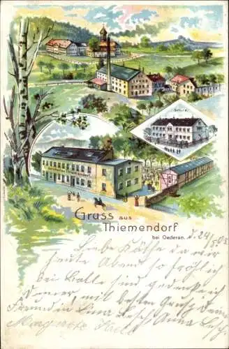 Litho Thiemendorf Breitenau Oederan Sachsen, Gasthaus, Schule