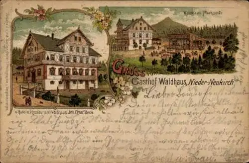 Litho Niederneukirch Neukirch in der Lausitz, Gasthof Waldhaus, Hotel, Restaurant, Inh. Ernst Beck