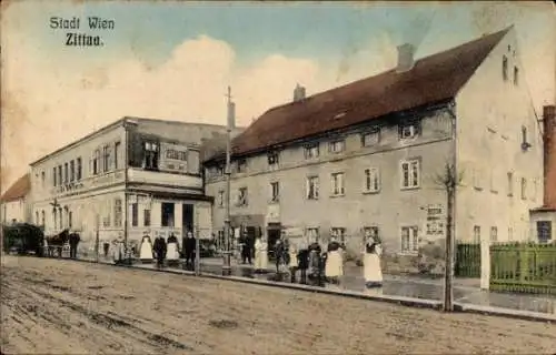 Ak Zittau in Sachsen, Gasthaus Stadt Wien, Straßenpartie