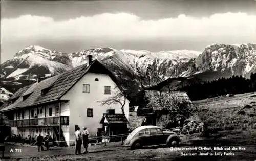 Ak Reichenau an der Rax Niederösterreich, Gasthaus Orthof, Blick auf die Rax