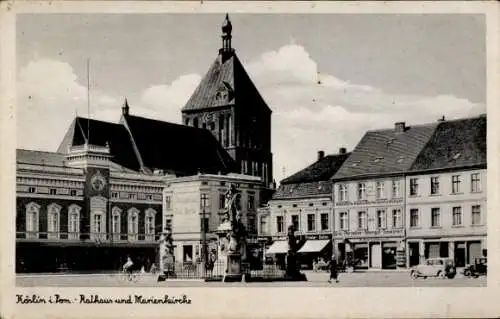 Ak Koszalin Köslin Pommern, Rathaus, Marienkirche