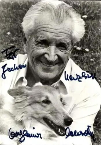Ak Schauspieler Carl Heinz Schroth, Portrait, Hund, Autogramm