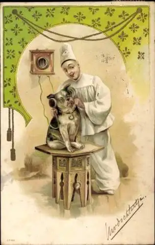 Präge Litho Harlekin und Hund, Telefon